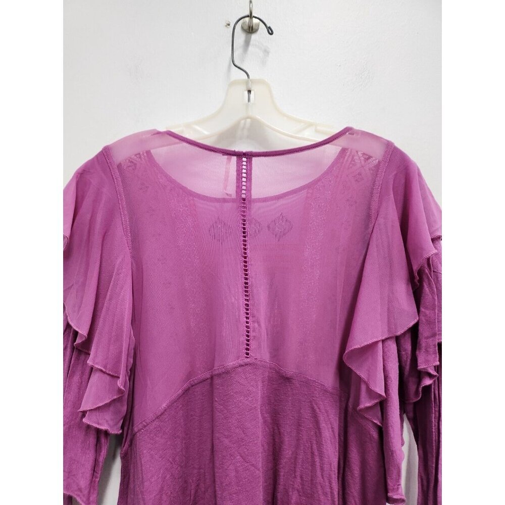 Free People Womens La Cienega Top Small Wisteria Purple Embroidered Sheer BOHO - Picture 10 of 12
